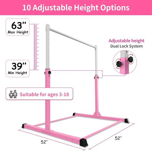 Safe Sturdy Gymnastics Bar for Kids Ages 3-18，Easy to Assemble and Release，3'-5' Adjustable Heigh，Anti-Slip，Steel Home Gym Training Bar for Junior Gymnasts，Gymnastic Equipment for Indoor Practice，All in Kuwait