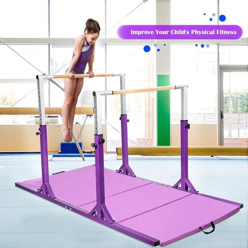 GOFLAME Double Horizontal Bars, Gymnastics Parallel Bars with Adjustable Height and Width, Junior Training Gym Bar for Kids, Ideal for Indoor Outdoor Use in Saudi Arabia