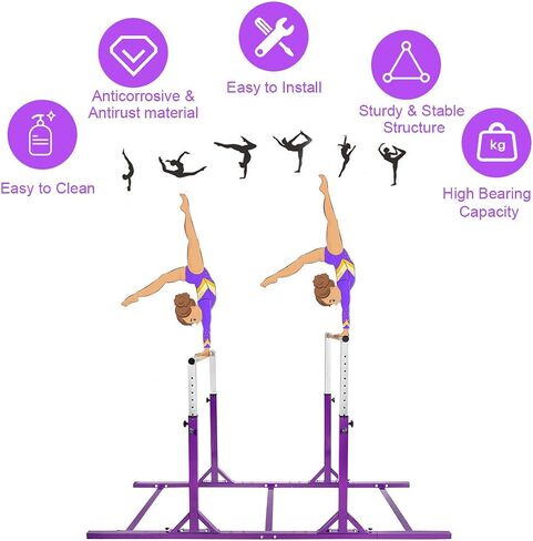 GOFLAME Double Horizontal Bars, Gymnastics Parallel Bars with Adjustable Height and Width, Junior Training Gym Bar for Kids, Ideal for Indoor Outdoor Use in Saudi Arabia