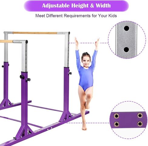 GOFLAME Double Horizontal Bars, Gymnastics Parallel Bars with Adjustable Height and Width, Junior Training Gym Bar for Kids, Ideal for Indoor Outdoor Use in Saudi Arabia