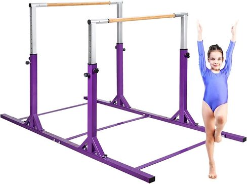 GOFLAME Double Horizontal Bars, Gymnastics Parallel Bars with Adjustable Height and Width, Junior Training Gym Bar for Kids, Ideal for Indoor Outdoor Use in Saudi Arabia
