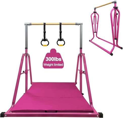Foldable Gymnastics Kip Bar,Horizontal Bar for Kids,No Wobble Gym Equipment for Home Indoor,3' to 5' Adjustable Height,Gymnasts 1-4 Levels,300 lbs Weight Capacity in Kuwait