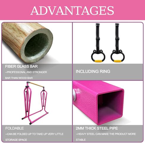 Foldable Gymnastics Kip Bar,Horizontal Bar for Kids,No Wobble Gym Equipment for Home Indoor,3' to 5' Adjustable Height,Gymnasts 1-4 Levels,300 lbs Weight Capacity in Kuwait