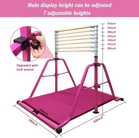 Foldable Gymnastics Kip Bar,Horizontal Bar for Kids,No Wobble Gym Equipment for Home Indoor,3' to 5' Adjustable Height,Gymnasts 1-4 Levels,300 lbs Weight Capacity in Kuwait