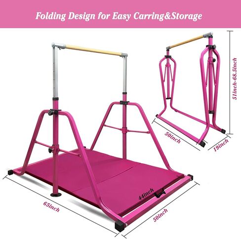 Foldable Gymnastics Kip Bar,Horizontal Bar for Kids,No Wobble Gym Equipment for Home Indoor,3' to 5' Adjustable Height,Gymnasts 1-4 Levels,300 lbs Weight Capacity in Kuwait