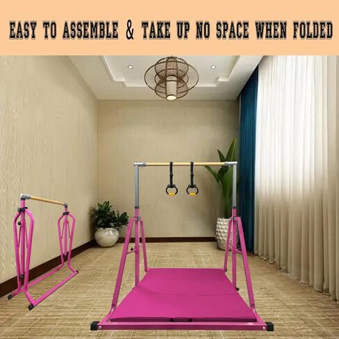 Foldable Gymnastics Kip Bar,Horizontal Bar for Kids,No Wobble Gym Equipment for Home Indoor,3' to 5' Adjustable Height,Gymnasts 1-4 Levels,300 lbs Weight Capacity in Kuwait