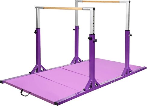 Costzon Double Horizontal Bars, Junior Gymnastic Training Parallel Bars w/11-Level 38-55" Adjustable Heights, 264lbs Capacity, Ideal for Indoors, Outdoor, Home Practice in Saudi Arabia
