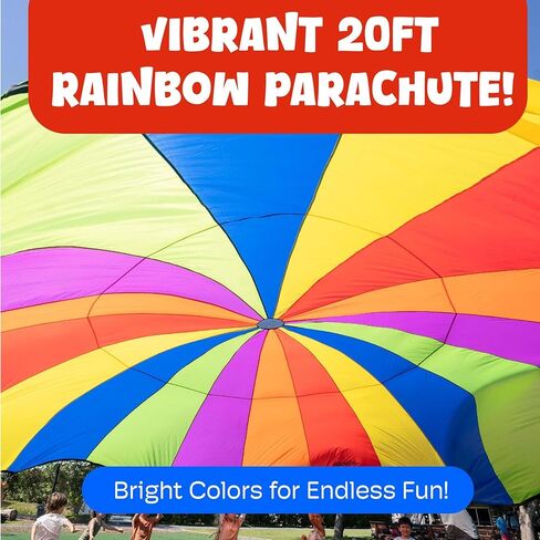 ActiveJoy - Parachute for Kids - 12ft / 20ft - Rainbow Parachute Toy مع مقابض - رائعة لفئة الصالة الرياضية واليوم الميداني والألعاب الخارجية in Kuwait