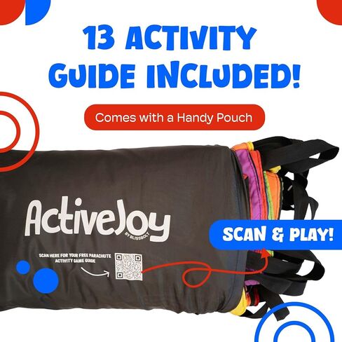 ActiveJoy - Parachute for Kids - 12ft / 20ft - Rainbow Parachute Toy مع مقابض - رائعة لفئة الصالة الرياضية واليوم الميداني والألعاب الخارجية in Kuwait