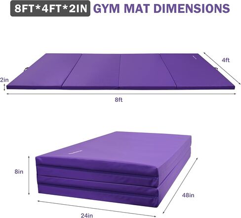 Folding Exercise Gymnastics Aerobics Mat, 4'x8'x2" Gym Workout Mat with Handles High-Density Anti-Tear Portable Fitness Mats for Home Gym Yoga Pilates Tumbling MMA Core Training, Multiple Colors in Saudi Arabia