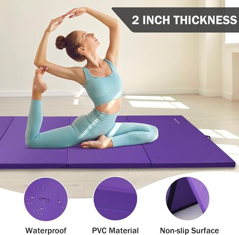 Folding Exercise Gymnastics Aerobics Mat, 4'x8'x2" Gym Workout Mat with Handles High-Density Anti-Tear Portable Fitness Mats for Home Gym Yoga Pilates Tumbling MMA Core Training, Multiple Colors in Saudi Arabia