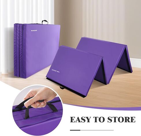 Folding Exercise Gymnastics Aerobics Mat, 4'x8'x2" Gym Workout Mat with Handles High-Density Anti-Tear Portable Fitness Mats for Home Gym Yoga Pilates Tumbling MMA Core Training, Multiple Colors in Saudi Arabia