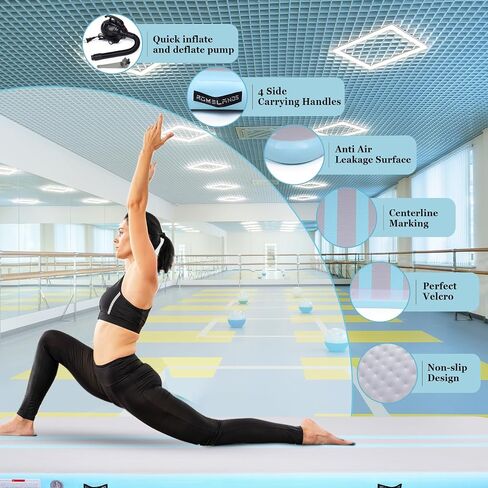 Inflatable Air Gymnastics Mat 10ft/13ft/16ft Tumbling Mats Training Mat Tumble Track Mats with Electric Air Pump for Home/Gym/Cheerleading/Beach/Outdoor Exercise (4 inches Thick) in Saudi Arabia