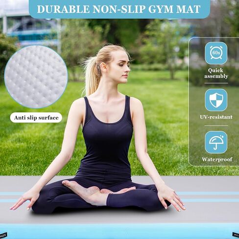 Inflatable Air Gymnastics Mat 10ft/13ft/16ft Tumbling Mats Training Mat Tumble Track Mats with Electric Air Pump for Home/Gym/Cheerleading/Beach/Outdoor Exercise (4 inches Thick) in Saudi Arabia