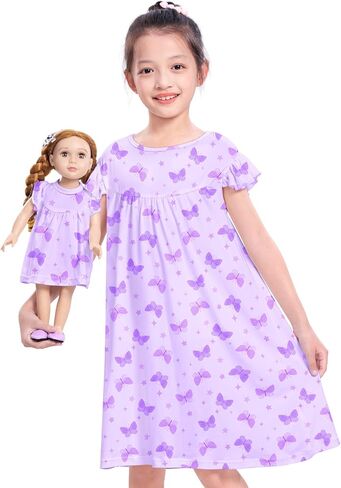 ICOSY Matching Doll & Girls Nightgowns Clothes Girls Pajamas Sleepwear Outfit for Kids and American 18" Girl Doll in Kuwait