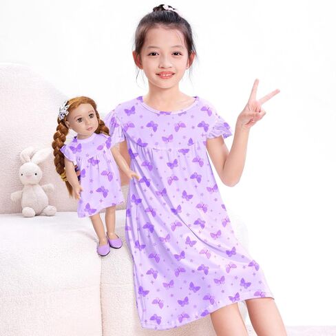 ICOSY Matching Doll & Girls Nightgowns Clothes Girls Pajamas Sleepwear Outfit for Kids and American 18" Girl Doll in Kuwait