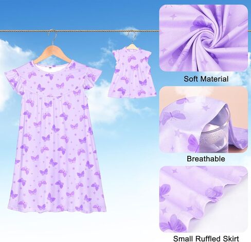 ICOSY Matching Doll & Girls Nightgowns Clothes Girls Pajamas Sleepwear Outfit for Kids and American 18" Girl Doll in Kuwait