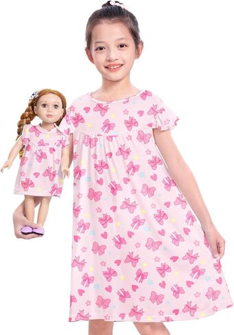 ICOSY Matching Doll & Girls Nightgowns Clothes Girls Pajamas Sleepwear Outfit for Kids and American 18" Girl Doll in Saudi Arabia