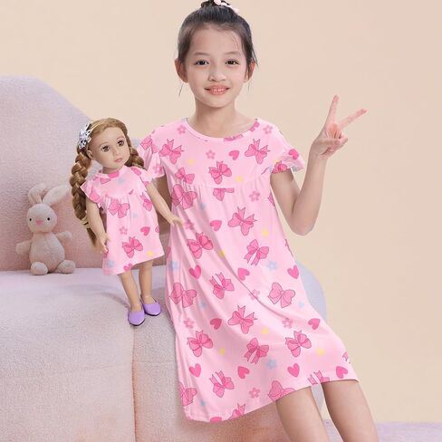 ICOSY Matching Doll & Girls Nightgowns Clothes Girls Pajamas Sleepwear Outfit for Kids and American 18" Girl Doll in Saudi Arabia