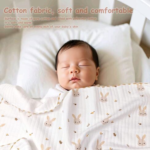 Cotton Baby Blanket Warm Toddler Quilt Lightweight Baby Bedding for Girls and Boys (Rabbit, 85x85CM) in Saudi Arabia