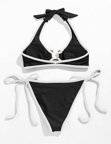 seamoly Bikini Sets for Women Metal Ring Shiny Two Piece Swimsuit Halter High Cut Tie Side Thong Bathing Suit Sexy Swimwear in Saudi Arabia