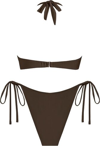seamoly Bikini Sets for Women Metal Ring Shiny Two Piece Swimsuit Halter High Cut Tie Side Thong Bathing Suit Sexy Swimwear in Saudi Arabia