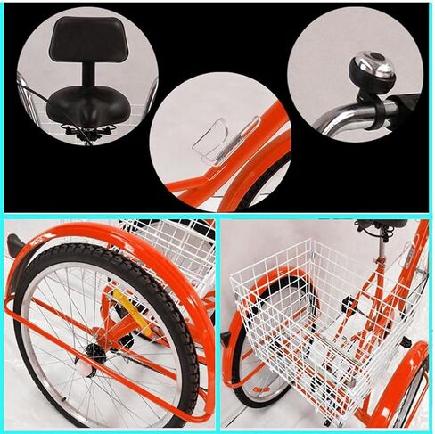 Three Wheel Bike 24in Adult Tricycle Comfort Bicycles Bike with Shopping Basket Cruise Trike 3Wheel+Seat Backrest for Recreation Shopping Picnics Exercise Men's Women's Cycling Pedalling in Kuwait