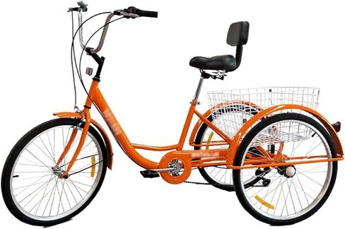 Three Wheel Bike 24in Adult Tricycle Comfort Bicycles Bike with Shopping Basket Cruise Trike 3Wheel+Seat Backrest for Recreation Shopping Picnics Exercise Men's Women's Cycling Pedalling in Kuwait
