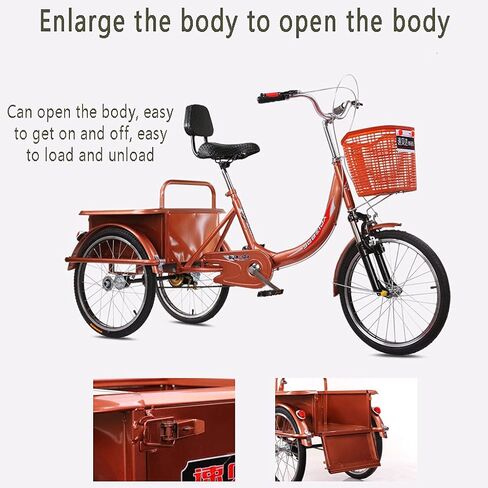 Three Wheel Bike 20 Inch Comfort Bicycles Adult Tricycle with Seat Backrest & Rear Basket 3 Wheel Bicycle for Seniors Load 200KG Cycling Pedalling in Saudi Arabia