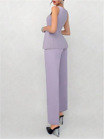 SOLY HUX Women's 2 Piece Business Casual Outfit Button Down Boat Neck Sleeveless Vest and Pants Set in Saudi Arabia