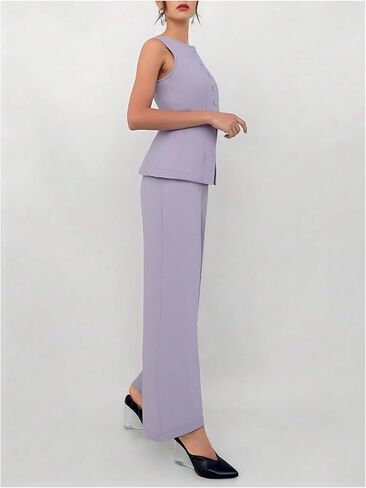 SOLY HUX Women's 2 Piece Business Casual Outfit Button Down Boat Neck Sleeveless Vest and Pants Set in Saudi Arabia