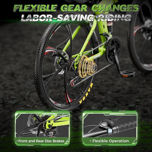 Outroad 26 Inch Folding Mountain Bike, 21 Speed Full Suspension High-Carbon Steel MTB Foldable Bicycle, Dual Disc Brake Non-Slip Folding Bikes for Adults/Men/Women, Black, Orange and Green in Kuwait