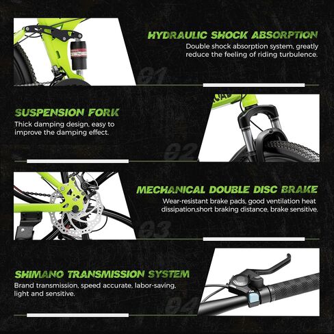 Outroad 26 Inch Folding Mountain Bike, 21 Speed Full Suspension High-Carbon Steel MTB Foldable Bicycle, Dual Disc Brake Non-Slip Folding Bikes for Adults/Men/Women, Black, Orange and Green in Kuwait