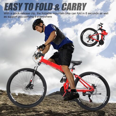 Ktaxon Folding Mountain Bike 21-Speed Adult Bikes 26 Inch Bike with High Carbon Steel Frame, Double-Kill Disc Brake System, Thickened Shock-Absorbing Front Fork in Saudi Arabia