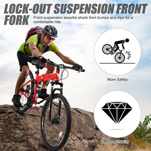 Ktaxon Folding Mountain Bike 21-Speed Adult Bikes 26 Inch Bike with High Carbon Steel Frame, Double-Kill Disc Brake System, Thickened Shock-Absorbing Front Fork in Saudi Arabia