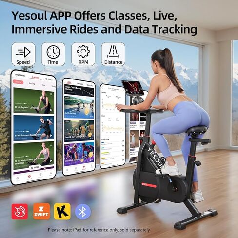 YESOUL Self Powered Exercise Bike with Exclusive Smart App, Adjustable Magnetic Resistance & 300lbs Capacity, Indoor Stationary Cycling Bike with Stable Triangle Frame, Scenic Rides & Live Classes for Home Workouts in Kuwait