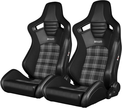 مقاعد سباق Braum Elite-S Series-جلدية سوداء مع نسيج جاكار أسود-مقعد مستلق مع دعم ألياف الكربون-مجموعة من 2 (BRR1S-BKBS) in Kuwait