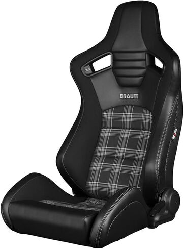 مقاعد سباق Braum Elite-S Series-جلدية سوداء مع نسيج جاكار أسود-مقعد مستلق مع دعم ألياف الكربون-مجموعة من 2 (BRR1S-BKBS) in Kuwait