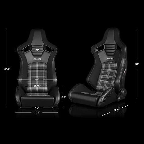 مقاعد سباق Braum Elite-S Series-جلدية سوداء مع نسيج جاكار أسود-مقعد مستلق مع دعم ألياف الكربون-مجموعة من 2 (BRR1S-BKBS) in Kuwait