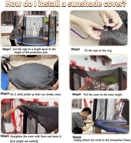 Trampoline Shade Cover 90% Shading Ratio Black Sunshade Tent Top Cover 10ft 12ft 14ft for Round Trampoline, Easy to Install for Backyard Playground, Sunproof Net for Outdoor, Tent Only (Fits 10-12FT) in Kuwait