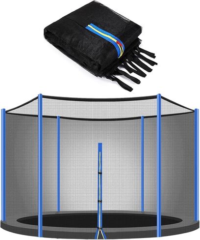 Trampoline Net Replacement 10FT 12FT 14FT 15FT 16FT Netting Replacement for Round Frame Trampolines Enclosure Net 6 Poles 8 Straight Poles Sleeve Zipper Protection Buckles in Kuwait