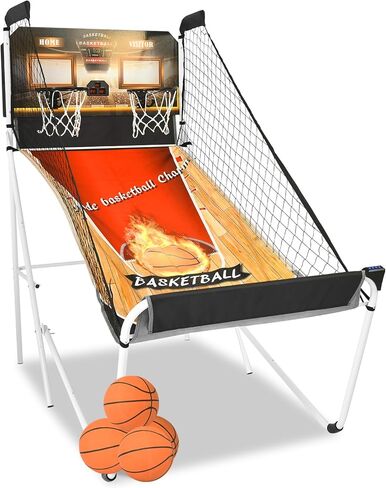 Premium Foldable Basketball Arcade Game, 2 Player Dual Shot Electronic Arcade Game w/LCD Scoreboard, 4 Balls, 2 Hoops & Air Pump, Foldable Indoor Basketball Game (Upgraded Thickened White) in Saudi Arabia