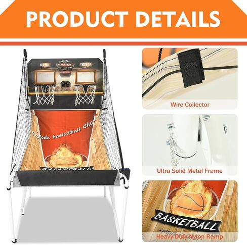 Premium Foldable Basketball Arcade Game, 2 Player Dual Shot Electronic Arcade Game w/LCD Scoreboard, 4 Balls, 2 Hoops & Air Pump, Foldable Indoor Basketball Game (Upgraded Thickened White) in Saudi Arabia