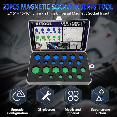 21 Pcs New SAE and Metric Magnetic Socket Inserts Tool Set, 5/16" - 7/8", 8mm - 19mm Universal Magnetic Socket Insert in Saudi Arabia