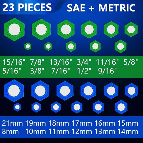 21 Pcs New SAE and Metric Magnetic Socket Inserts Tool Set, 5/16" - 7/8", 8mm - 19mm Universal Magnetic Socket Insert in Saudi Arabia