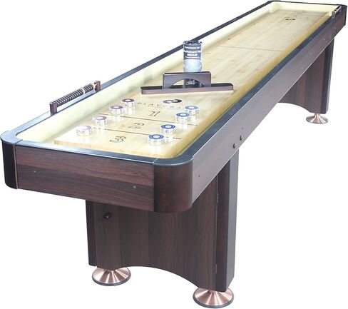 Playcraft Woodbridge Shuffleboard Table مع خزانة تخزين - طاولة ألعاب خلط ورق اللعب مع مواكبة مطابقة Abacus ، 8 كرات ، فرشاة وشمع (صنع في الولايات المتحدة) - Pro Style Climate Favers in Kuwait