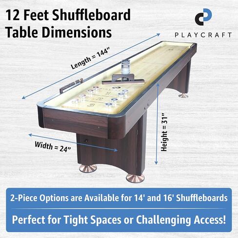 Playcraft Woodbridge Shuffleboard Table مع خزانة تخزين - طاولة ألعاب خلط ورق اللعب مع مواكبة مطابقة Abacus ، 8 كرات ، فرشاة وشمع (صنع في الولايات المتحدة) - Pro Style Climate Favers in Kuwait
