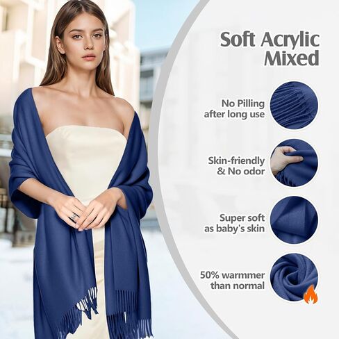 AURUZA Shawls and Wraps for Evening Dresses, Pashmina Shawls for Wedding Party, Softable Shawl Wraps Scarf for Women, Large Winter Scarves for Gift Travel Office Skiing Causal Life White in Saudi Arabia
