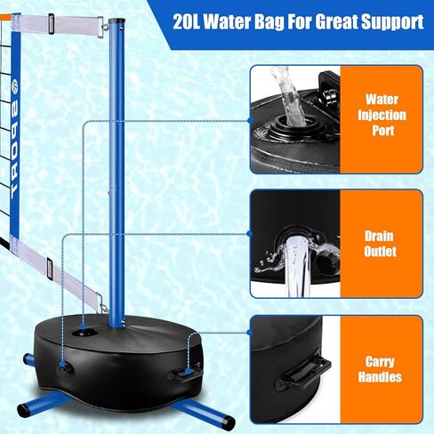 Pool Volleyball Net - Portable Indoor/Outdoor Swimming Pool Volleyball Net System with 2 Water Volleyballs and Heavy Duty Base.Adjustable Length 15-25FT for Pickleball and Tennis Net in Saudi Arabia
