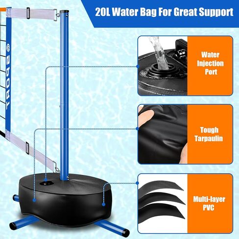 Pool Volleyball Net - Portable Indoor/Outdoor Swimming Pool Volleyball Net System with 2 Water Volleyballs and Heavy Duty Base.Adjustable Length 15-25FT for Pickleball and Tennis Net in Saudi Arabia